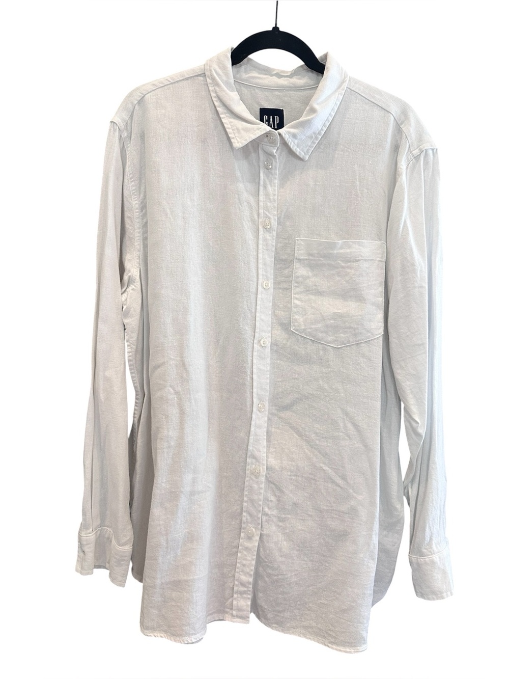 GAP Linen Blend Button Down Shirt White Long Sleeve Pocket/size XXL
